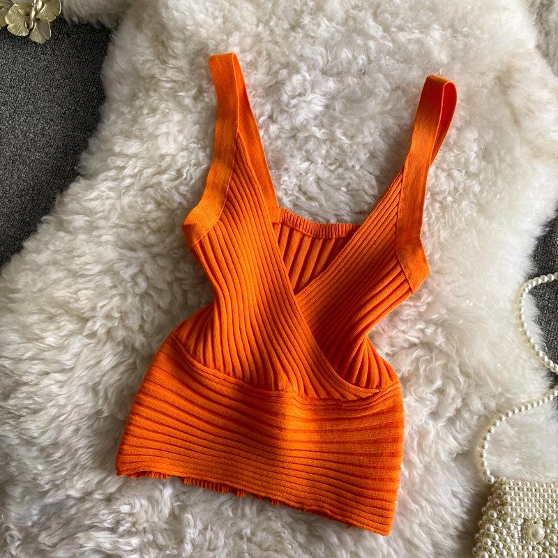 

YYFS Женская мода Повседневная Летняя Весна Однотонный Принт Без Рукавов V-образный Вырез Блузки и Рубашки One size оранжевый