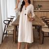 Women Long Sleeve V Neck Button Front Dress Multi Colors