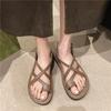 Temperament with skirt flat toe sandals women's 2025 new summer soft sole silver cross with Roman beach sandals