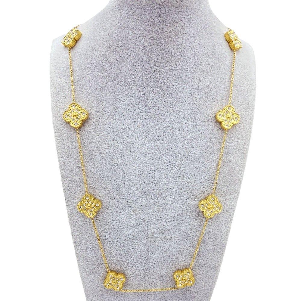15MM Titanium Steel Four Leaf Flower 10 Flower Sweater Chain 60CM Double Lucky Four Leaf Clover Necklace