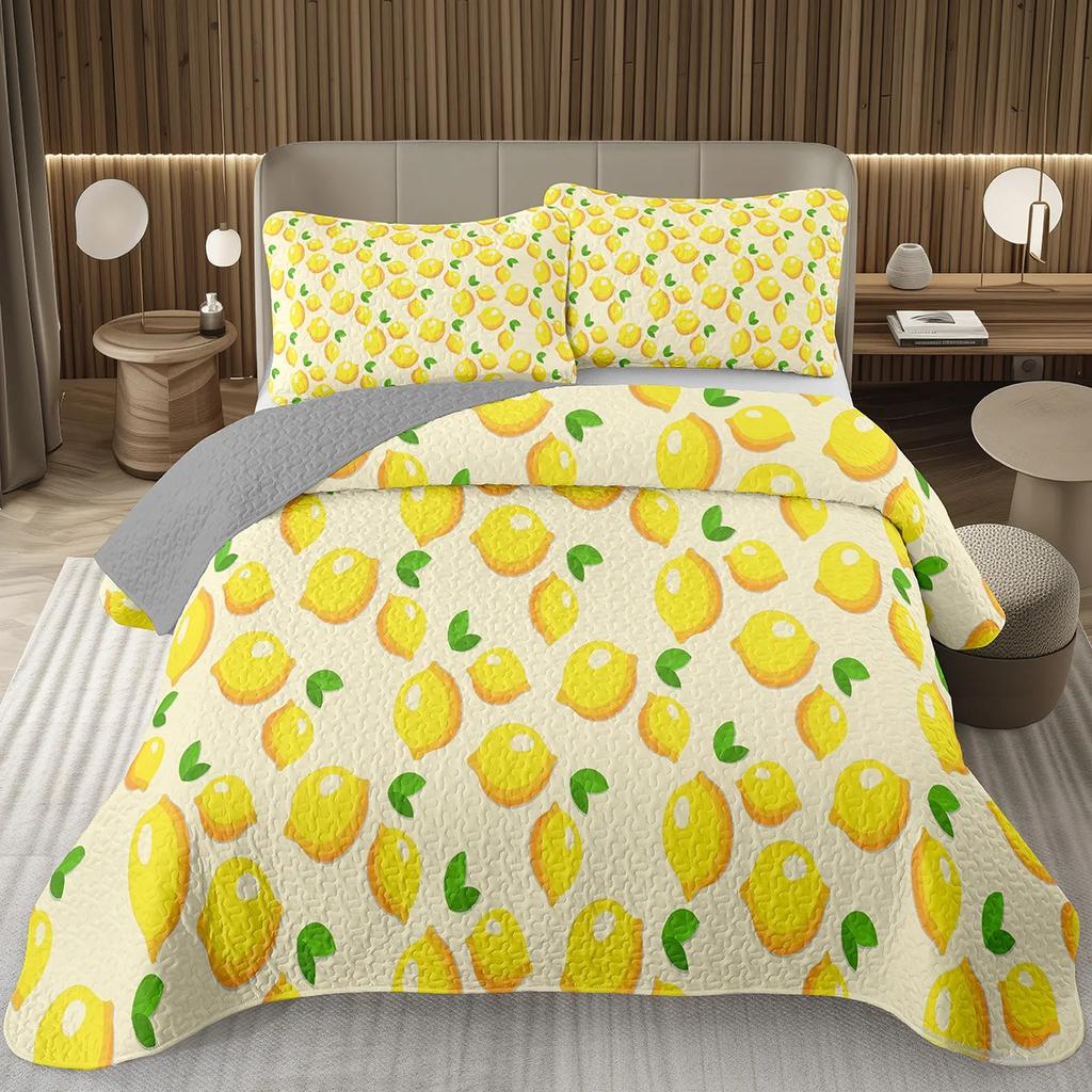Lemon Orange Bedspread 2/3pcs Twin Full Queen King Quilted Coverlet Set Summer Tropical Fruit Bedding Set For Girl Teen Bedroom