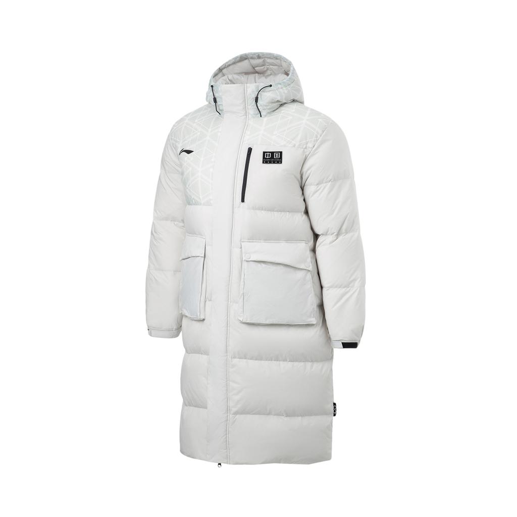 Li Ning Table Tennis Series Solid Color Long Hooded Down Jacket Unisex Outerwear Antarctic-Gray AYMT025-2