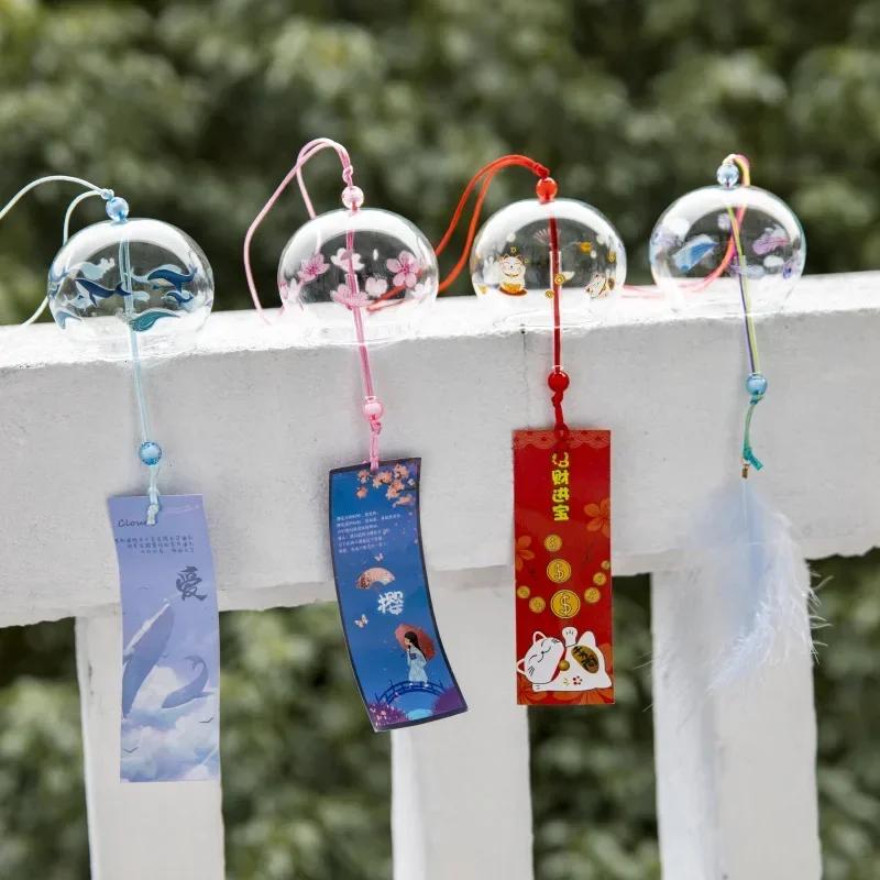New Japanese Wind Chimes Handmade Glass Home Decoration Pendant Good Luck Wind Chimes Cartoon Cat Sakura Garden Window Bell Gift