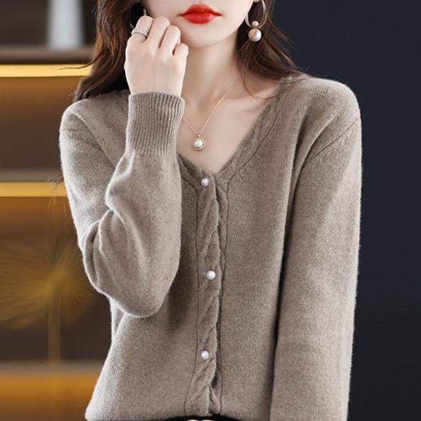 

Свитер 2022 новый кардиган женщины V-образный вырез вязаный свитер пальто осень и зима новые свободные длинные рукава сплошные кардиган топы