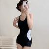 One-piece Splicing Swimsuit Small Breasts Gathered Conservative Flat Angle To Cover The Belly and Show Thinness