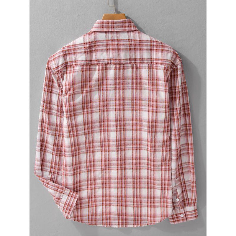 Spring Summer Plaid Sun Protection Clothing Loose Casual Long Sleeve Shirts Men's Lightweight Yarn-Dyed Plaid Shirt Outerwear New