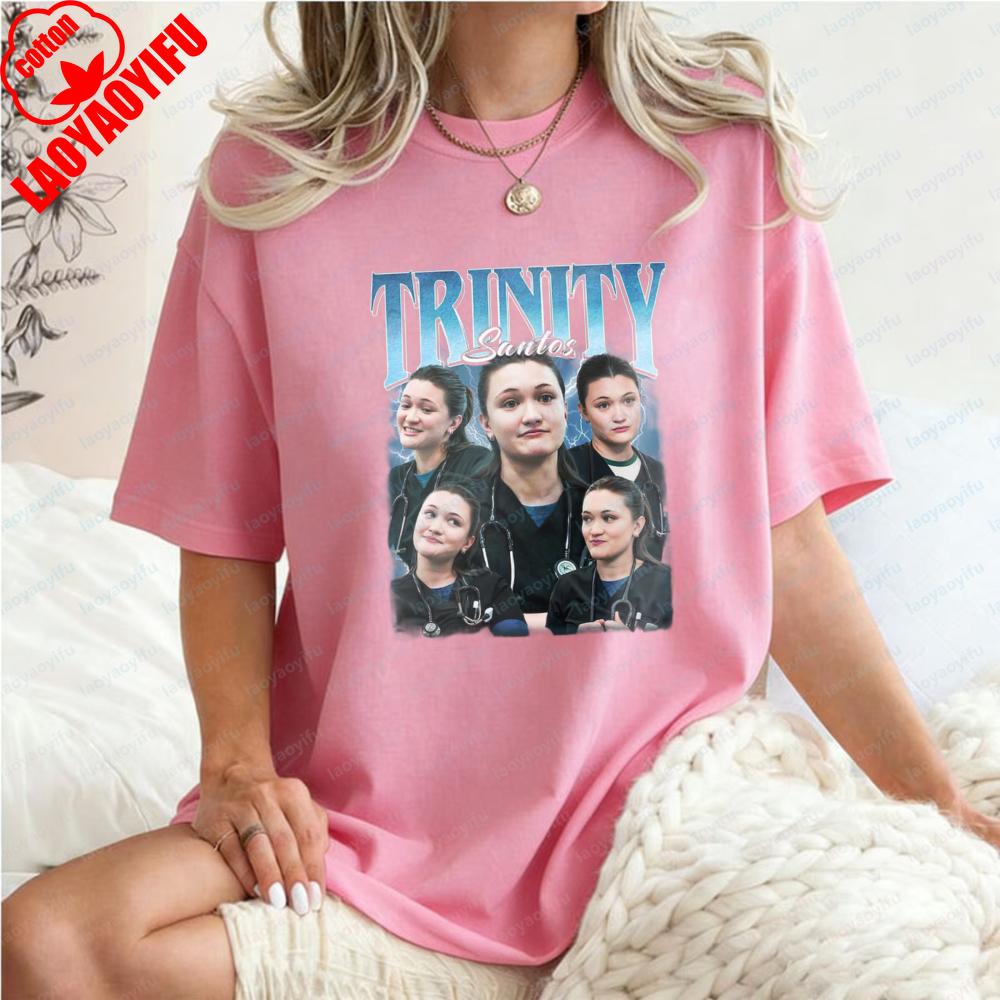 Trinity Santos TShirt for Women The Pitt Vintage Y2K Casual Cotton Tee Trend Medical Drama Fan Graphic Doctor TV Character Tops