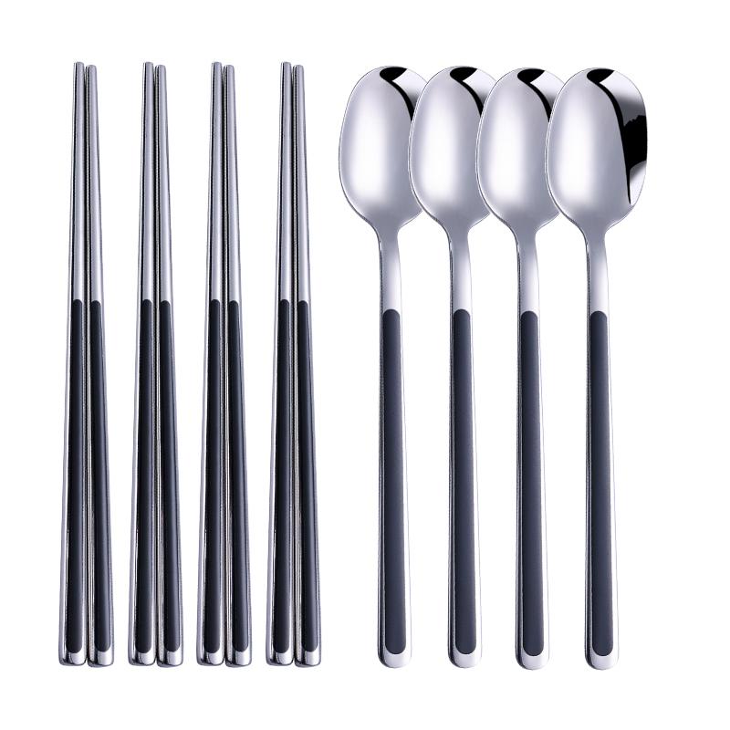 Complete Set 304 Stainless Steel Tableware Complete Set Spoons Chopsticks Dinnerware Set Utensils Kitchen Dinner Complete Set Tableware Set Korean