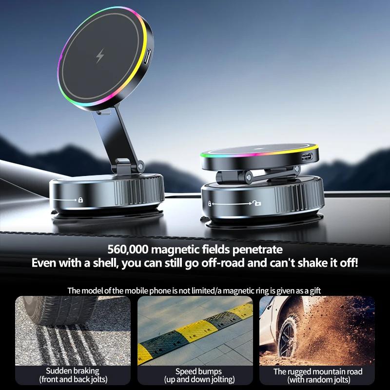 15W Wireless Charge 360 Degree Rotatable Vacum Car Holdermagnetic Car Mount Vacuum Phone Holder for Iphone Samsung Xiaomi