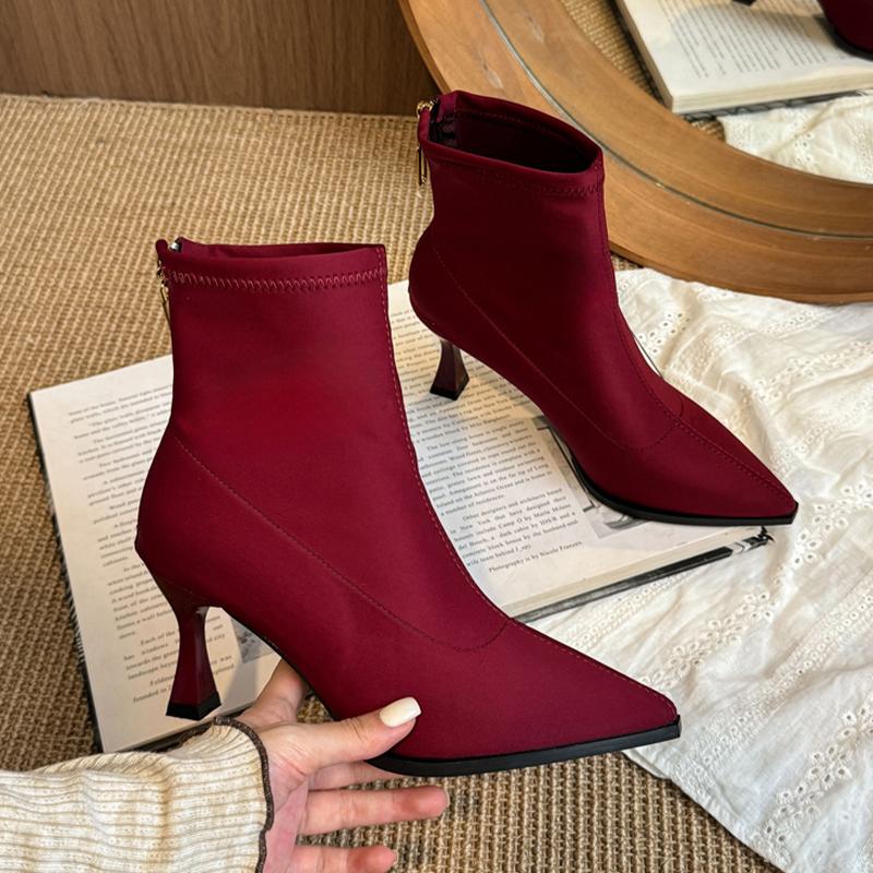

Fashion Pointed Toe Women Ankle Boots High Heels Sexy Fashion Shoes Designer Luxury Pumps 2025 Winter Dress Party Chelsea Botas Mujer 40 красный