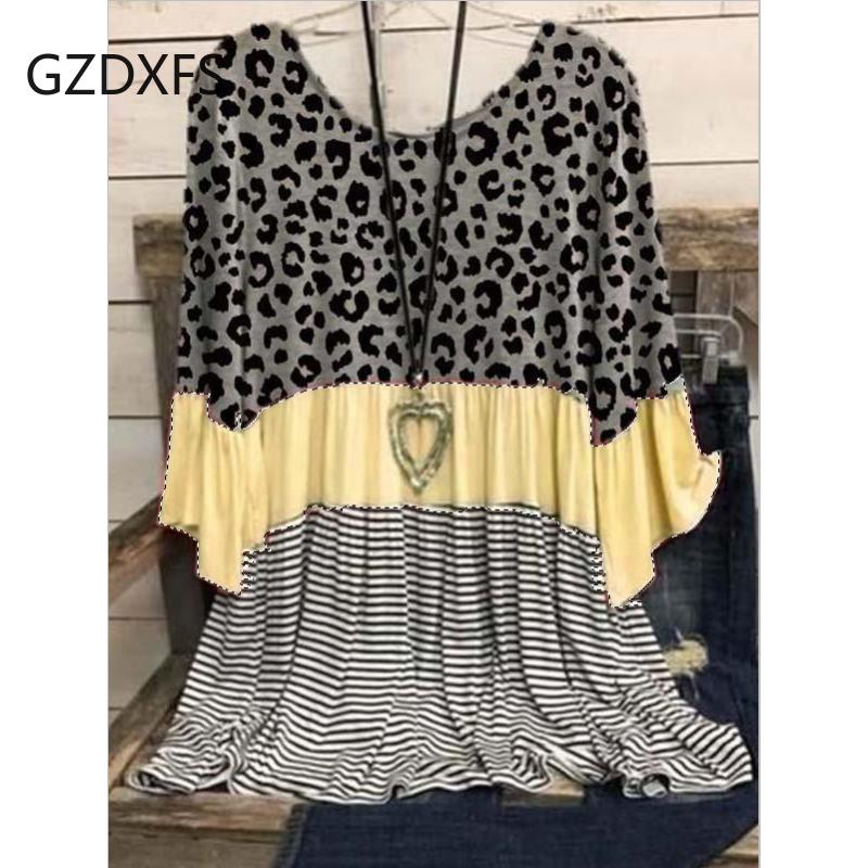 Весенне-летний свободный полосатый топ с разноцветным принтом 3XL синий — фото 4