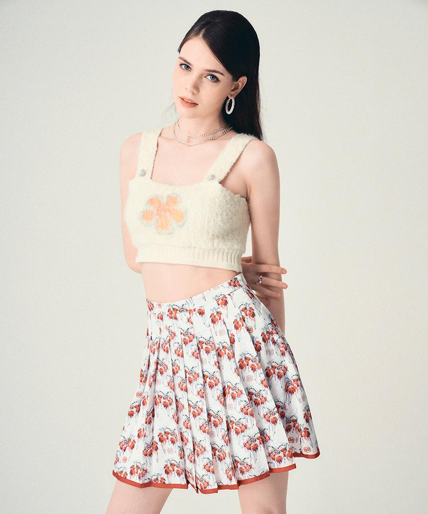 Aiseugadeuneiogongpal Frosty Holly Berries Pleated Skirt