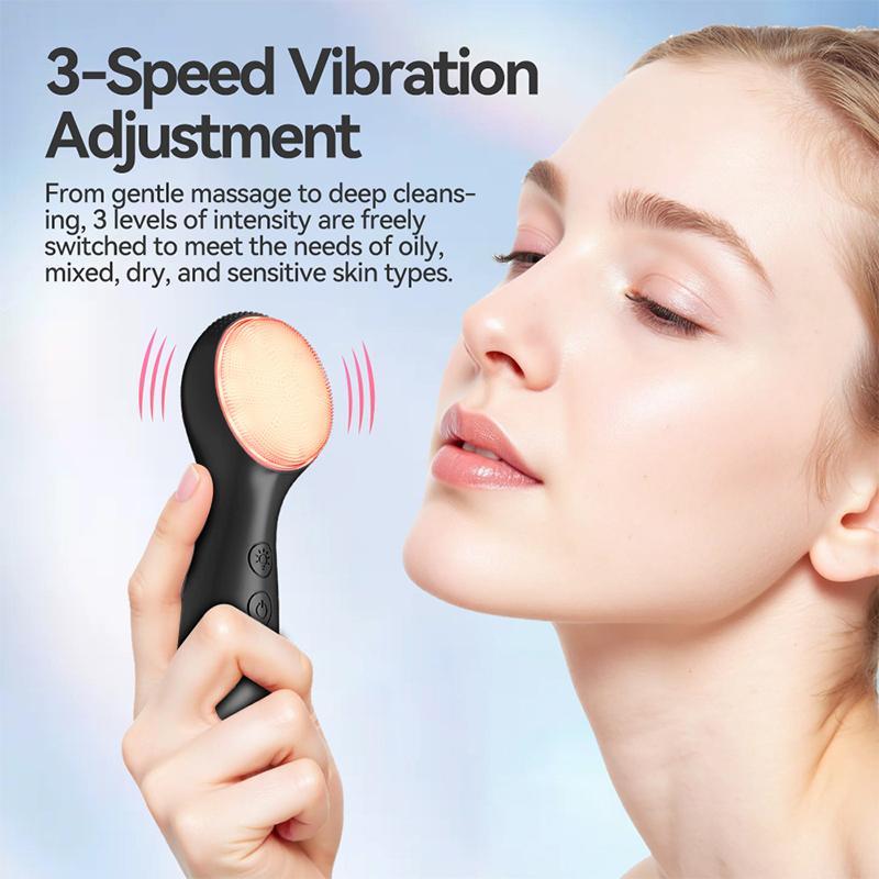7 in 1 Facial Cleansing Brush Device Silicone Deep Cleansing Face Scrubber Exfoliator Cleaner Vibration Massager IPX7 Waterproof