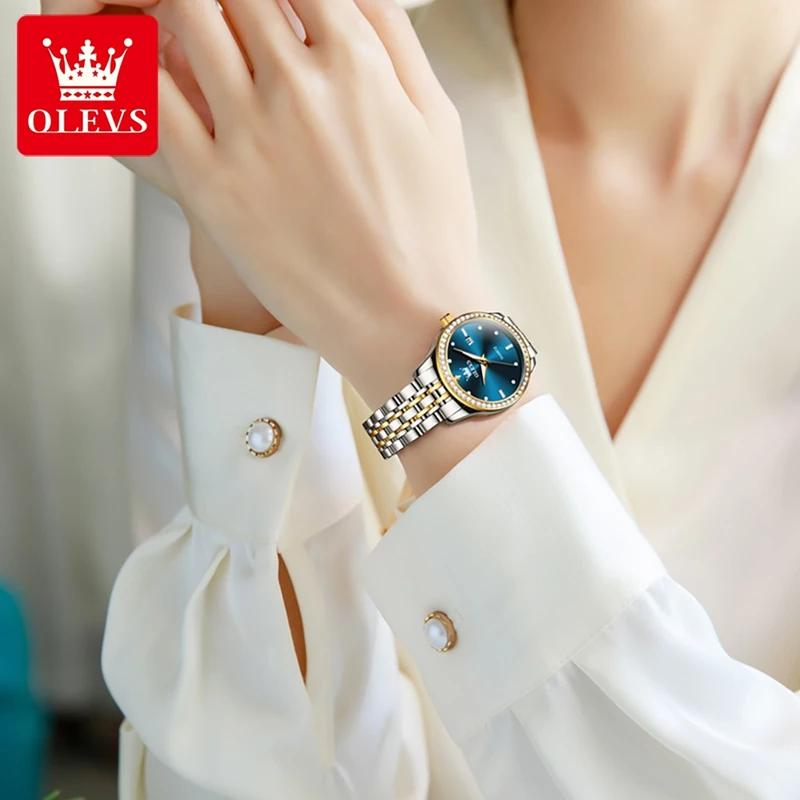 OLEVS Luxuriöse Wasserdichte Quarz-Uhr Für Damen Datum Diamant Edelstahl Damen Armbanduhr Leuchtend Original Damenuhr