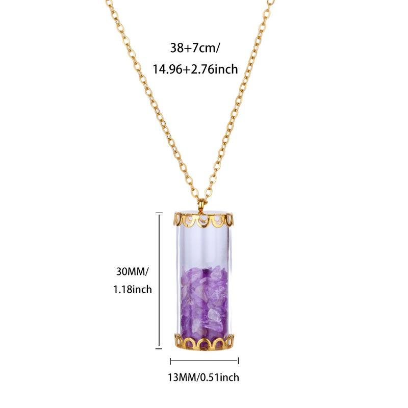 Creative Cylinder Crystal Glass Phase Box Pendant Necklace Pastel Crystal Gravel Wishing Bottle Stainless Steel Clavicle Chain