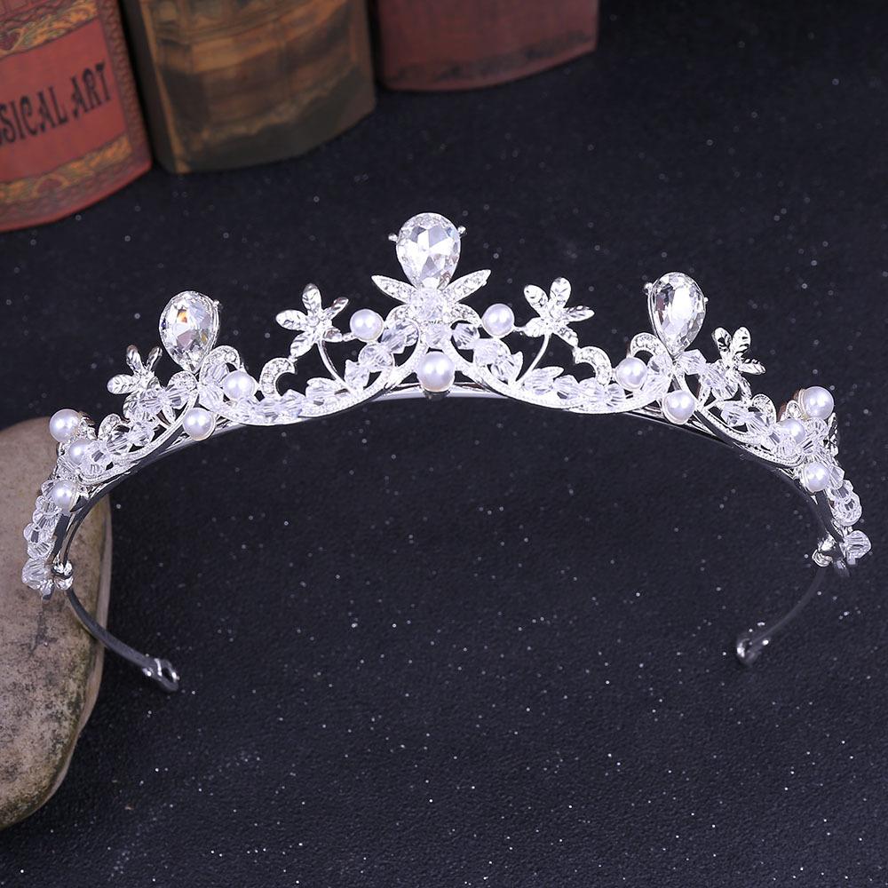 New Korean style children's hair accessories tiara crown string crystal beads flower pearl bridal handmade small crown