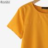 ZANZEA Women Summer Round Neck Solid Color Casual Short Sleeve Blouse