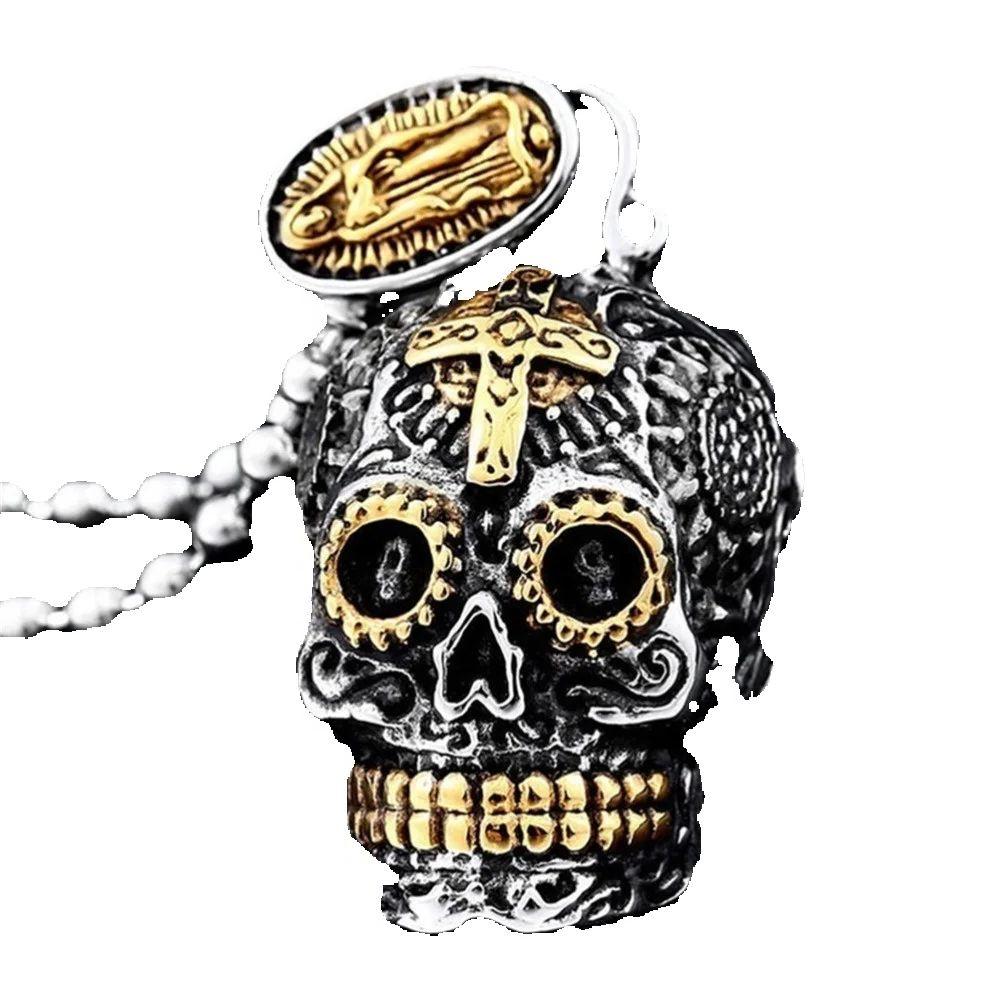 Retro punk hybrid skull pendant necklace men ruler hip hop party rock necklace accessories gift