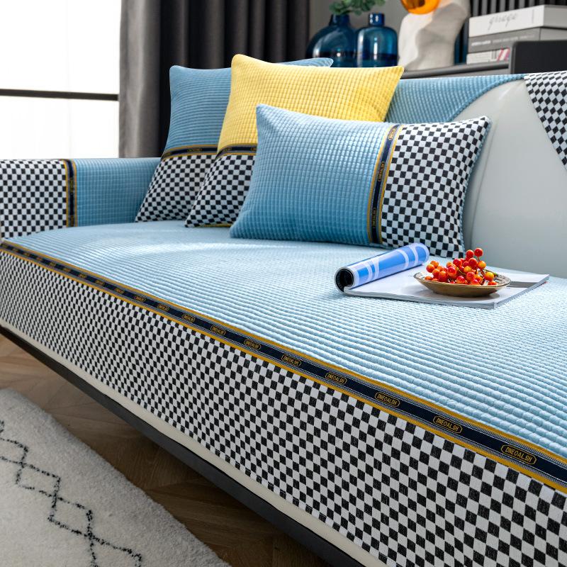 Verdickte Plüsch Sofa Matte Schachbrett Geteilte Couch Kissen Wohnzimmer Winter Sofabezug Weiches Universelles Sofakissen Handtuch