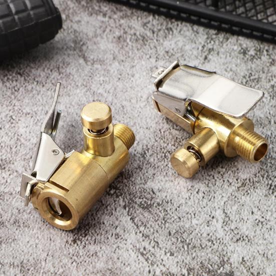 2 Stück Messing Reifenluft-Spannfutter Verriegelbares Pneumatik-Spannfutter mit Silikondichtung Schnellkupplung Reifenventilklemme für Auto-Luftpumpe Tragbarer Auslaufsicherer Adapter