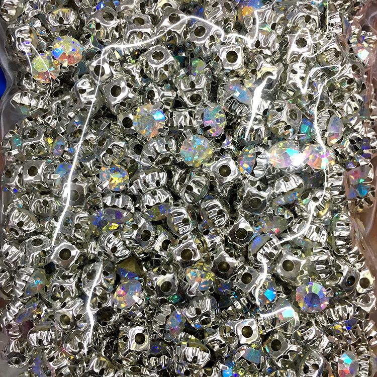 1440pcs Glass Flatback Round Rhinestones with Nickel-Free Metal Base Eco-Friendly Sew-On Stones for Shoes Garments Bags & Hats