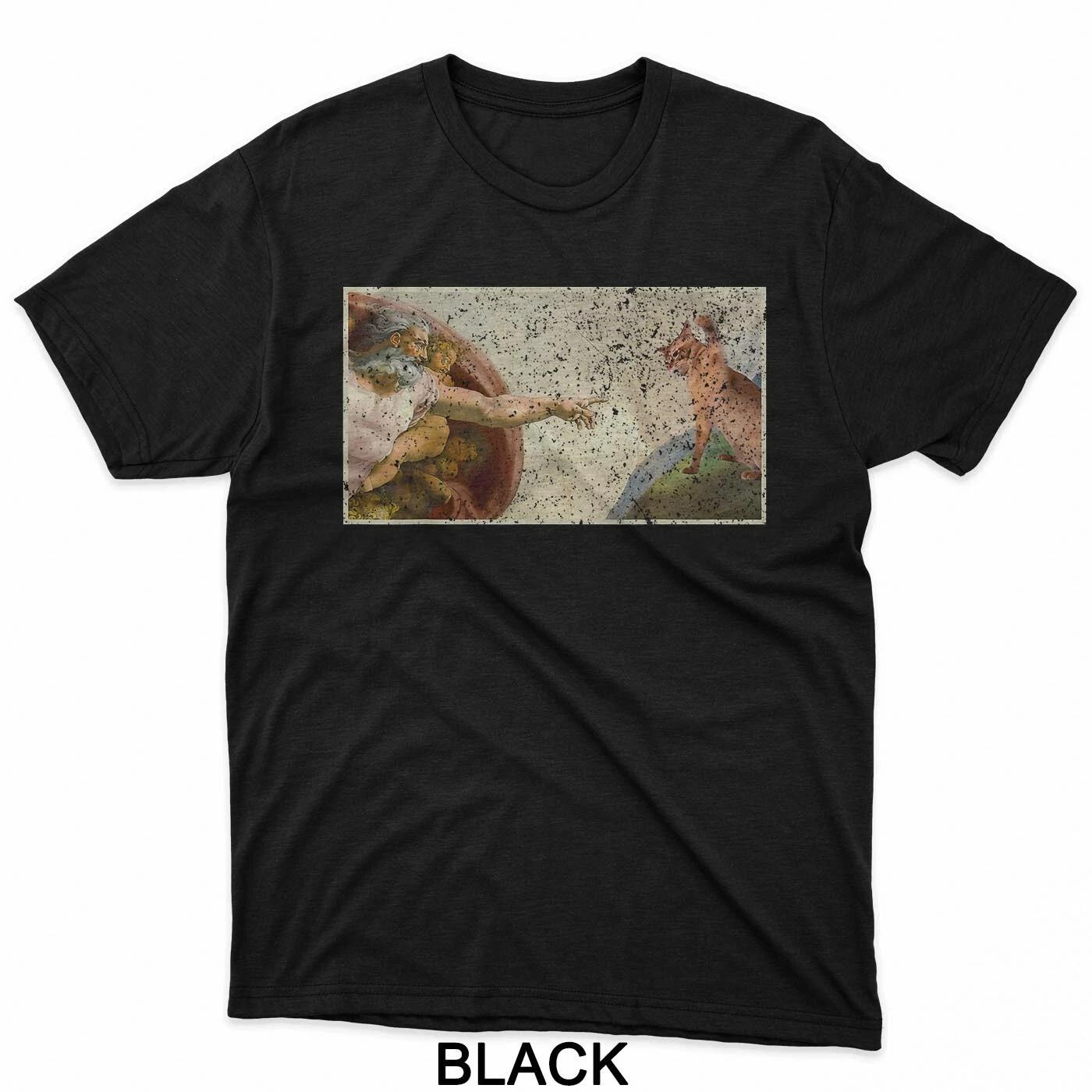 Almighty Slap Funny Cat God Creation of Adam Meme Jesus Art T-Shirt 4XL