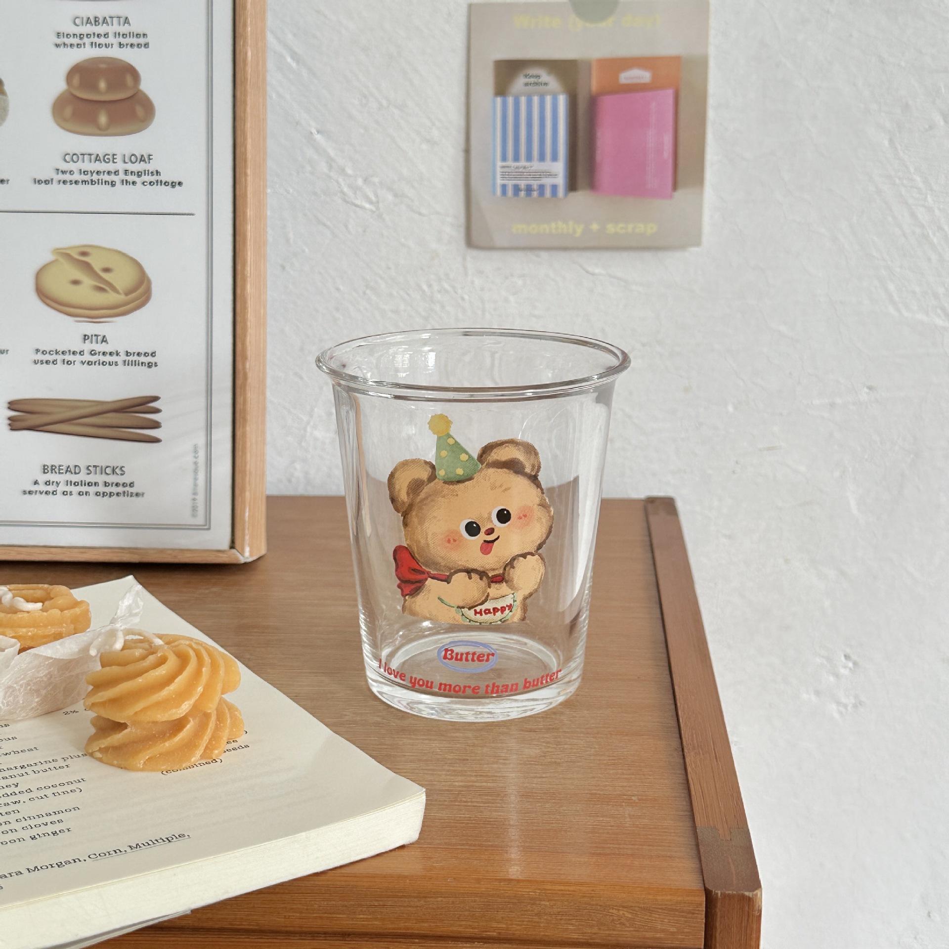 

Милая мультяшная стеклянная чашка, термостойкость, Ins Butter Bear, кофейная чашка, привлекательный внешний вид, чашка для воды, красивая чашка для завтрака 301-400ml
