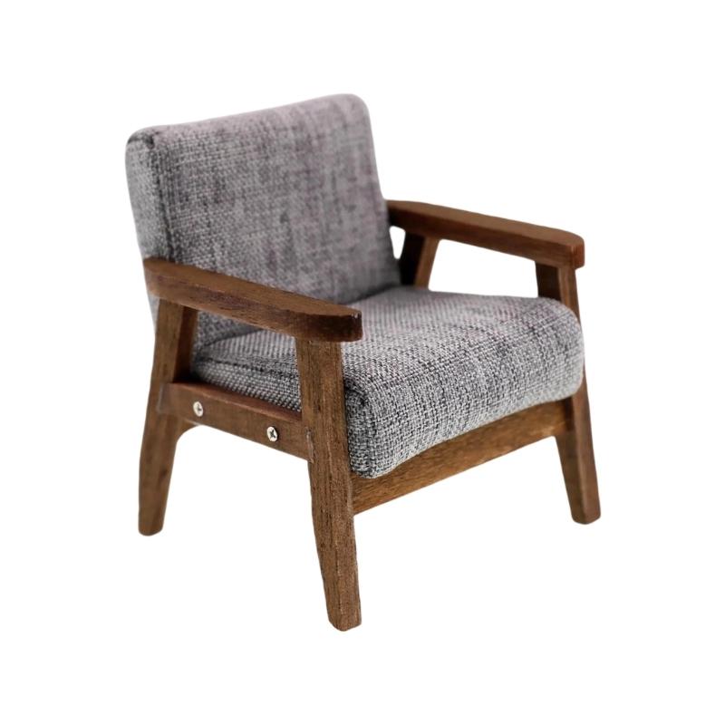 Model Home Furniture Chair 1:12 Scale Wood Frame, Padded Fabric Seat for Small Living Room Layouts and Builds Use