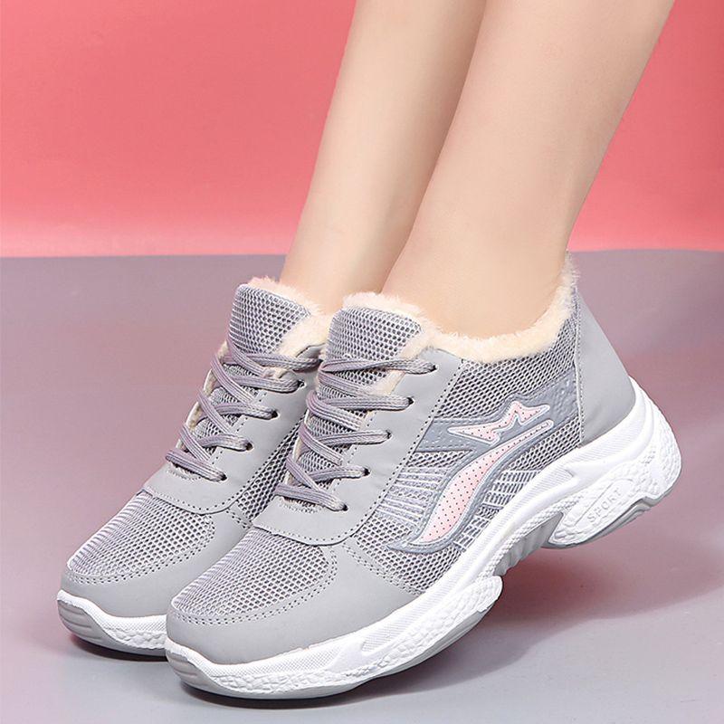 Hiver Velours Épaissi Chaud Chaussures pour Femmes Antidérapantes Semelle Épaisse Plates Sport Hautes Baita Décontractées Chaussures en Coton pour Femmes