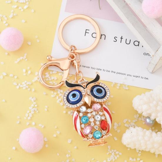 Owl Keychain with Enamel Accents Sparkling Rhinestone Car Key Ring for Women Wisdom Symbol Pendant for Bags Keys