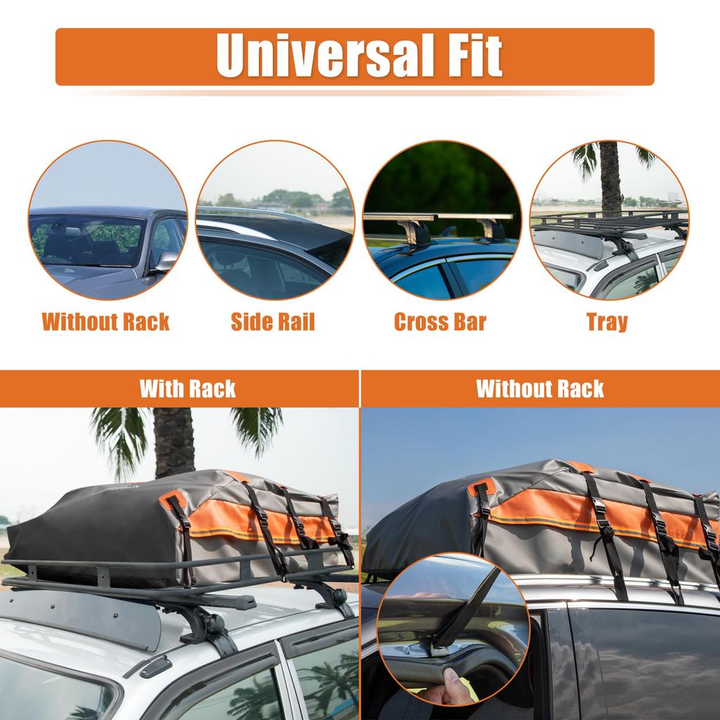 uxcell 15 Cubic Feet Car Roof Waterproof Cargo Carrier with Mat and 6 Door Suitable for Vehicles with or without a Rack Bag, Anti-Slip Hooks,