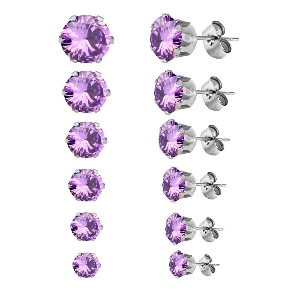 6Pairs/Set CZ Stud Earrings Stainless Steel Round White Cubic Zirconia Hypoallergenic 6 Claws Earring Trendy Jewelry