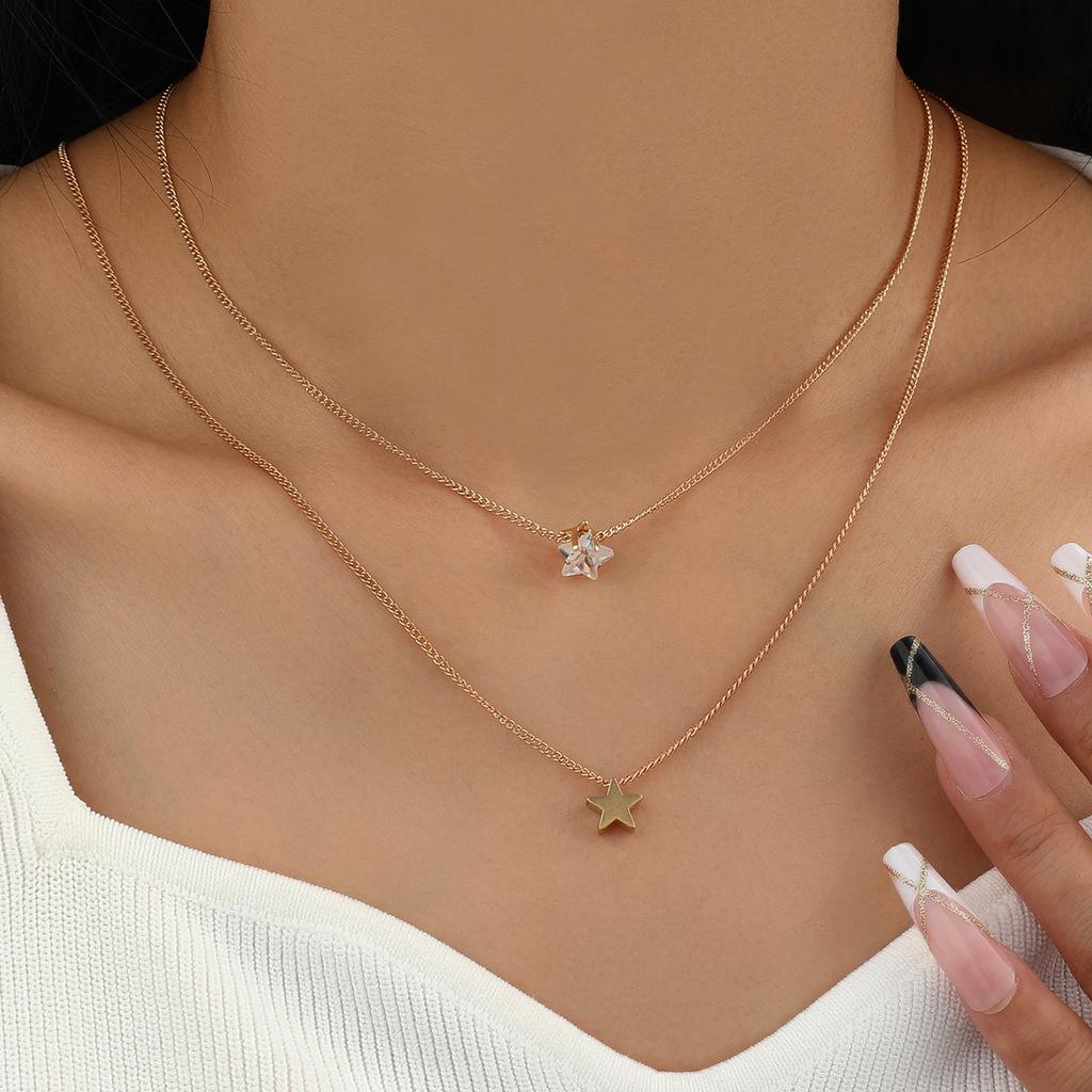 Hot-selling, stylish and simple multi-layer pentagram zircon pendant, retro necklace, collarbone chain for women