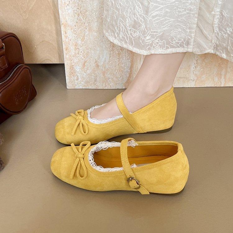 French gentle skirt Mary Jane shoes autumn new inner height increase ballet shoes bow shoes 35 жёлтый