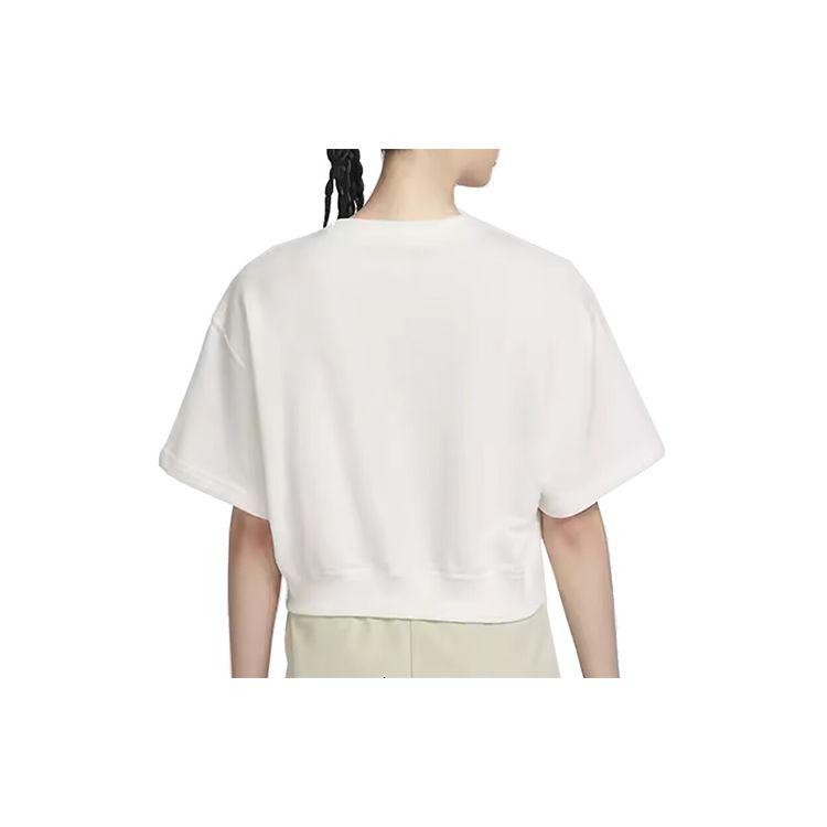 Nike Solid Color Loose Breathable Sports Casual High Waist Round Neck Short Sleeve Drop Shoulder T-Shirt Women Tops Sail-White HF6176133