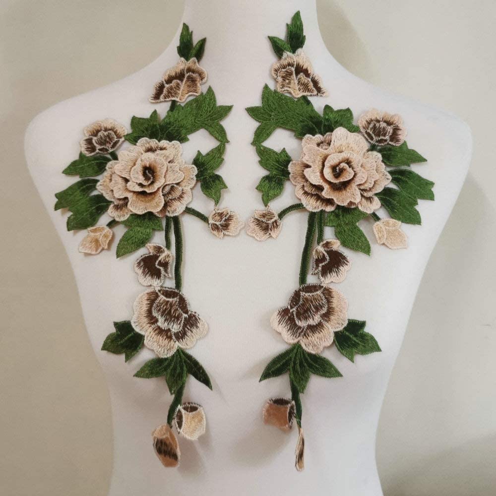 

1 пара разноцветных нашивок с вышивкой в виде цветов, воротник для выреза горловины, аппликация для одежды, платья, украшение коричневый