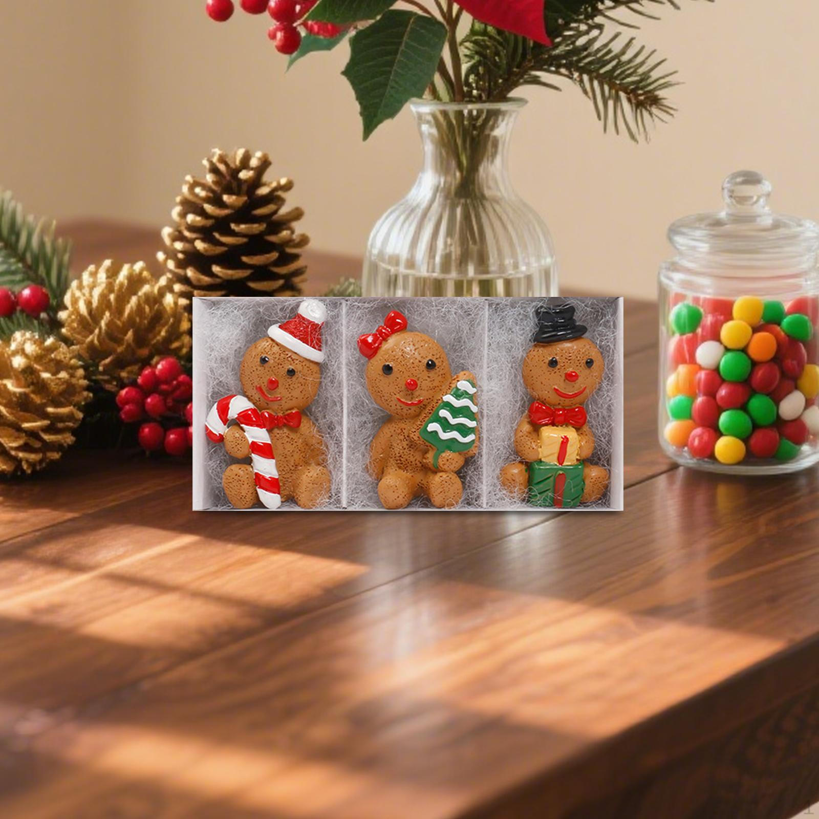 

3Pcs Gingerbread Figurines Statues Handmade Tabletop Figure Christmas Decorations Sculptures for