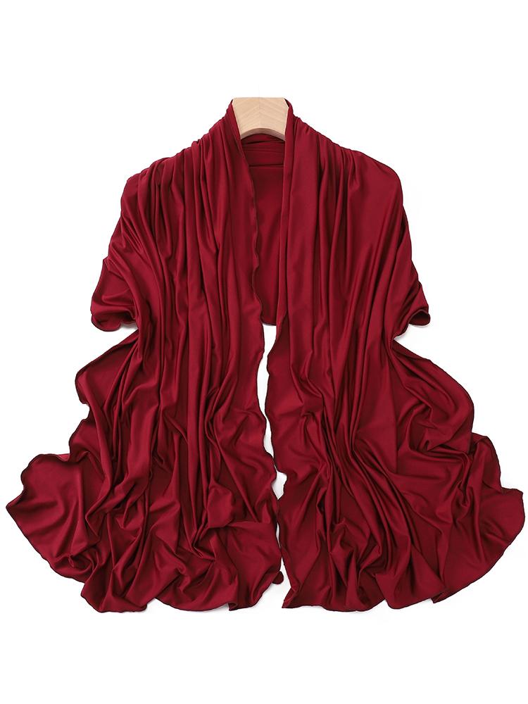 Luxury Wavy Edge Jersey Hijab for Women Solid Color Milk Silk Scarf Headscarf Autumn Shawl Stretchy Chiffon Scarf Ramanda