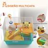 Hamster Cage with Tunnel, Platforms, Bowl, Water Bottle, House, Ramps and Exercise Wheel, 45x28x37 Cm, Light Blue