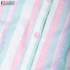 ZANZEA Women Casual Round Neck Short Sleeve Stripe Long Dress