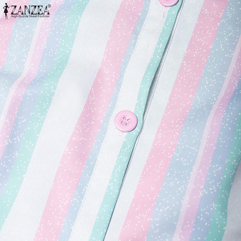 ZANZEA Women Casual Round Neck Short Sleeve Stripe Long Dress