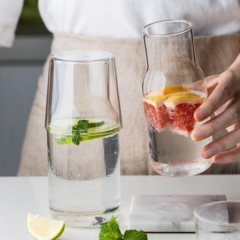 Nordic Transparent Glass Water Bottle with Cups – Heat-Resistant Juice Pitcher Set for Home or Office