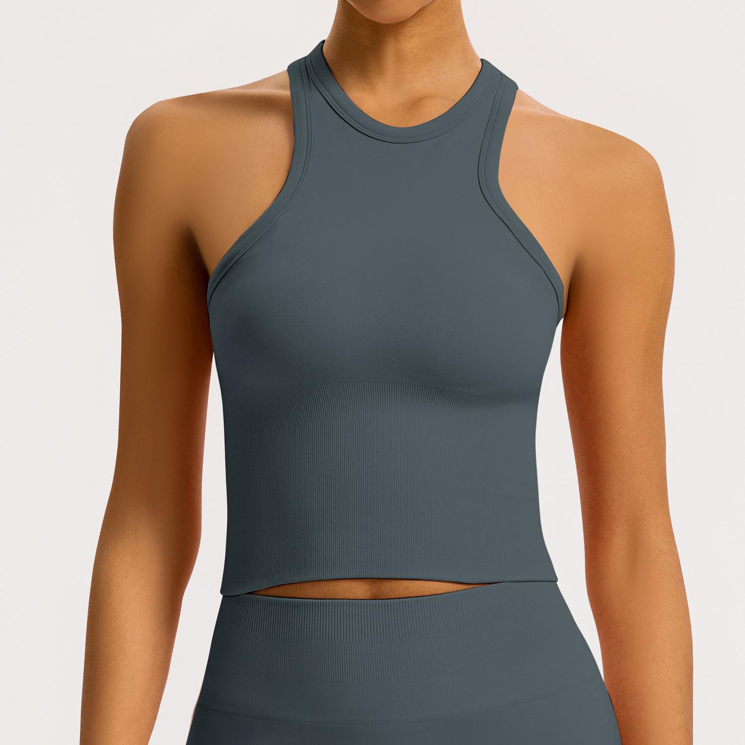 

Женский бесшовный топ-майка для йоги с гоночной спинкой – Одежда для фитнеса и спорта, закрывающая живот Medium