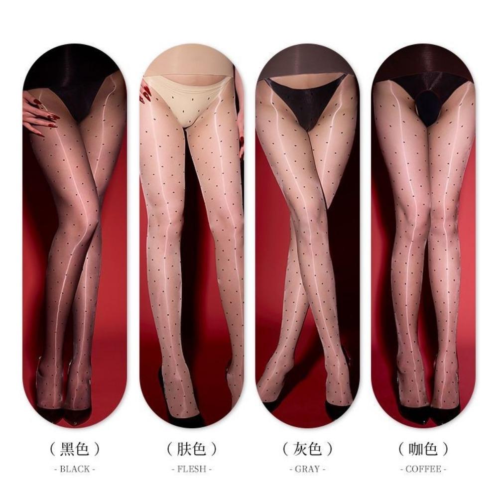 360 Sexy Aurora Stockings, Polka Dot Black Silk Seamless Grease Pantyhose, Women's Dot Black Silk