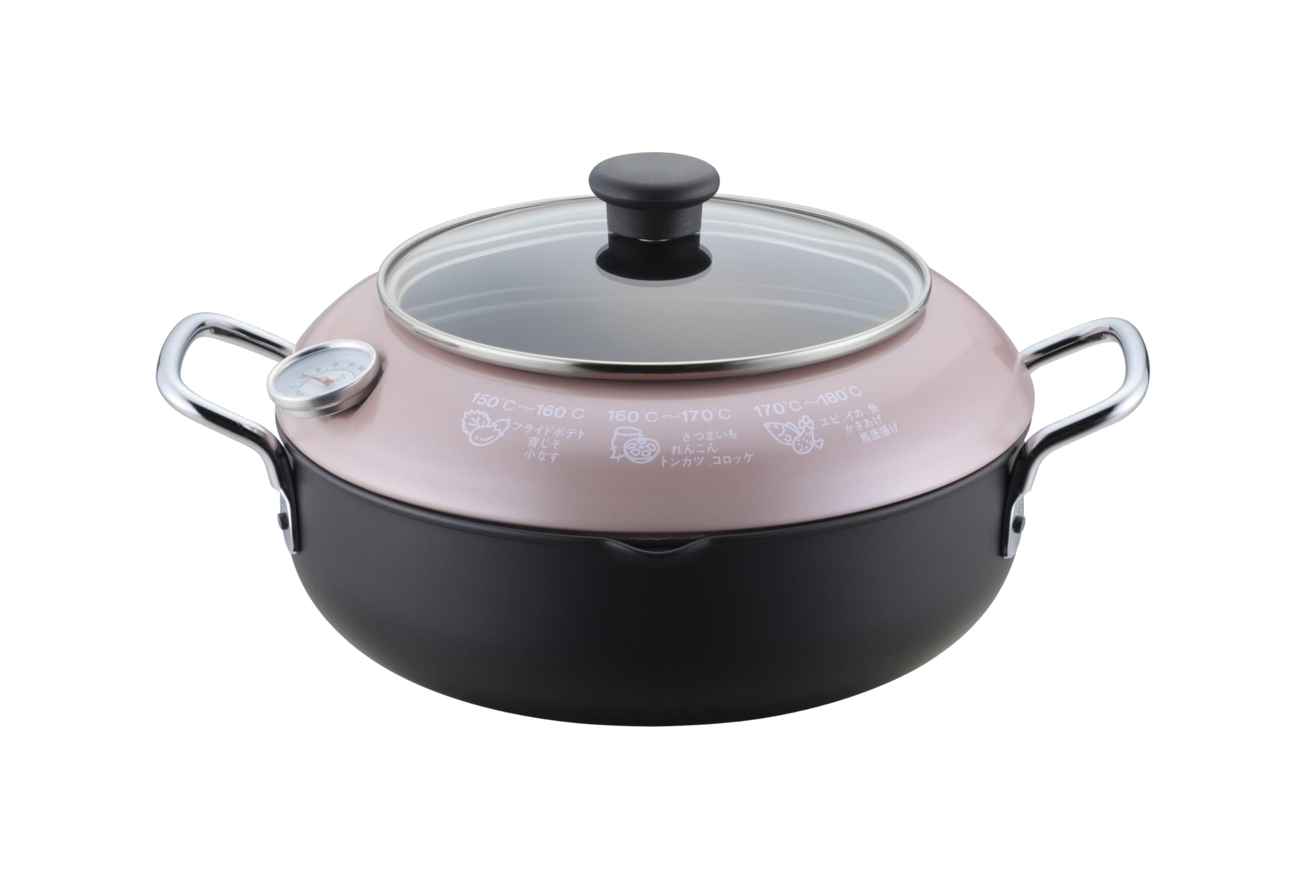 

Maruyama Latte Tempura Pot 24cm 3.0L with Thermometer, Hood, and Glass Lid LA-24TG IH and Gas Stove Compatible Iron Deep Fryer Tempura Pot Made in Jap