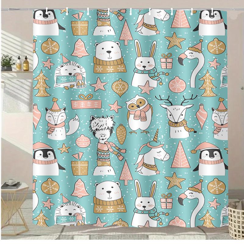 Cute Fox Flower Washable Dirt-Resistant Shower Curtain Shower Head Waterproof Polyester Bath Curtain For Home Decor Accessories