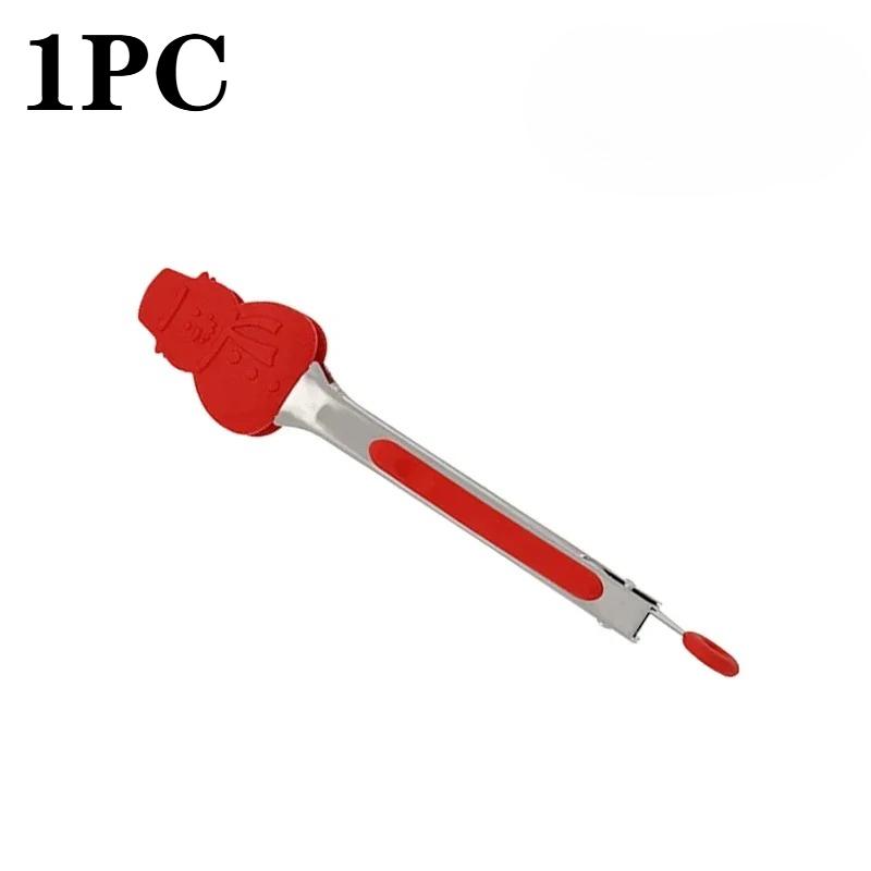 1-10PCS Christmas Silicone Stainless Steel Food Tongs High-Temperature Resistant Non-Stick BBQ Steak Grill Tongs for Home Use