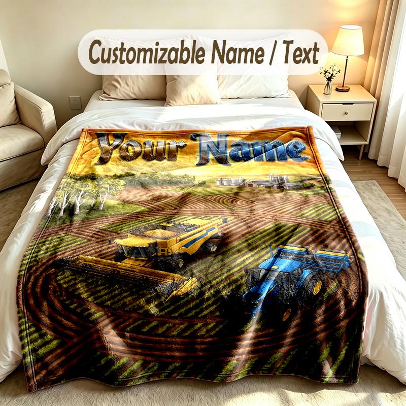 Farm Country Theme Custom Blanket Personalized Name & Text Customized Soft Warm Throw Blanket Home Decor