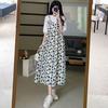 Summer Splicing Fake Two-piece Floral Strap New Dress Fashionable and Thin Loose Short-sleeved Long Dress Korean Version Skirt
