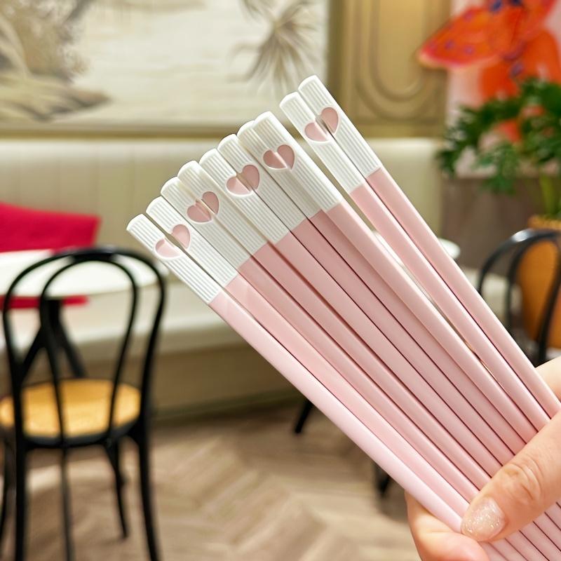 New Style 10-Pair Pack Pink Girly Heart-Themed Alloy Chopsticks, Food-Grade Reusable Plastic Chop Sticks Tableware for Home and Party Use